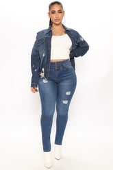Stacked Waist Skinny Jeans - Medium Blue Wash Ins Street